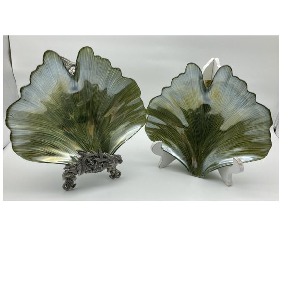 Set of 2 Green Vietri Iridescent Abstract Bowls/Candy Dish Made in Turkey - Picture 1 of 12